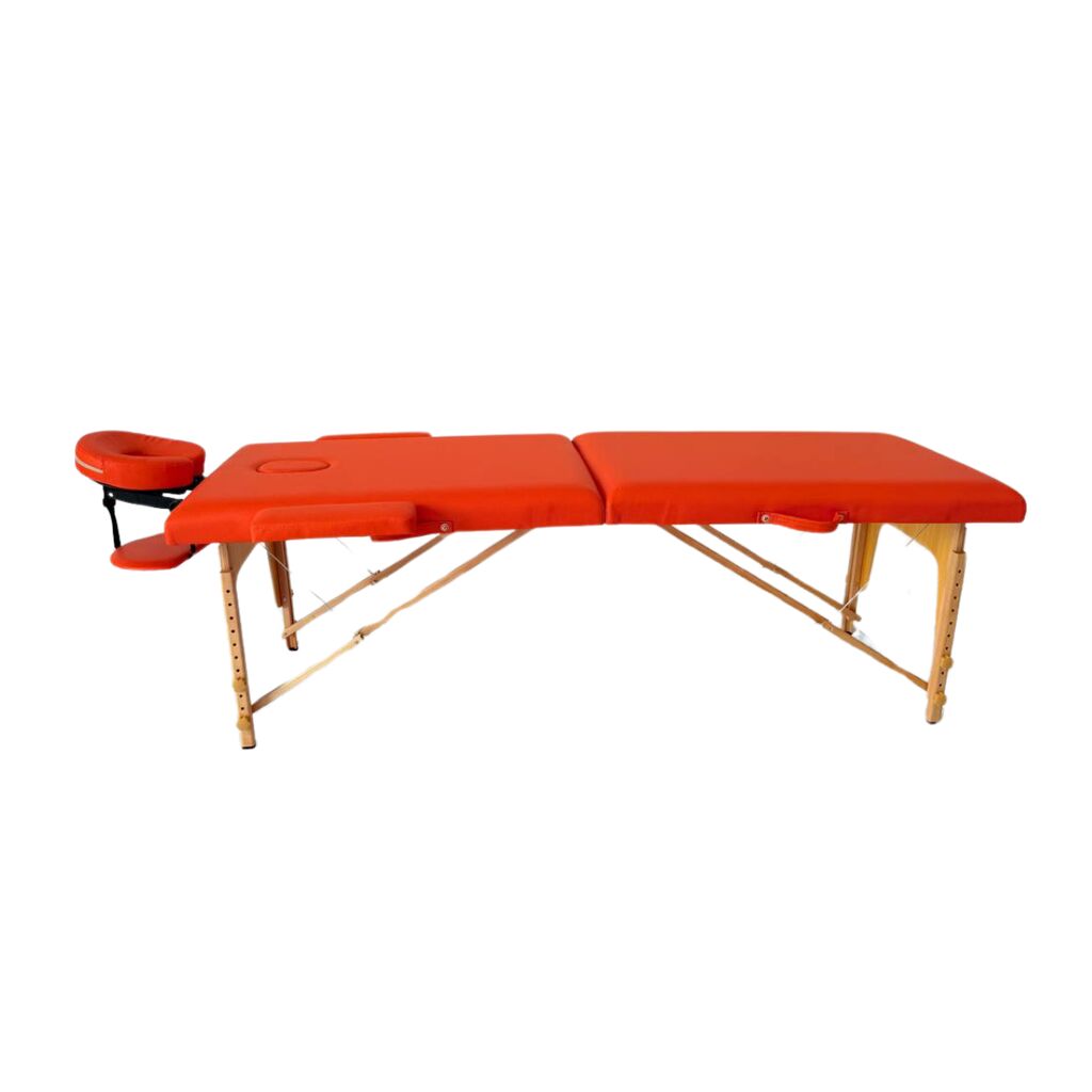 Masă de masaj portabilă, 2 secțiuni (dimensiuni 185 x 65 cm/lemn dur) eco piele, spuma de 4cm Oranj, Husa Transport cu roți. - imaginea 9