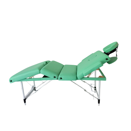Masă de masaj portabilă 4 secțiuni (dimensiuni 185 x 65 cm/metal) eco piele, spuma de 6cm, Verde, Husa Transport.