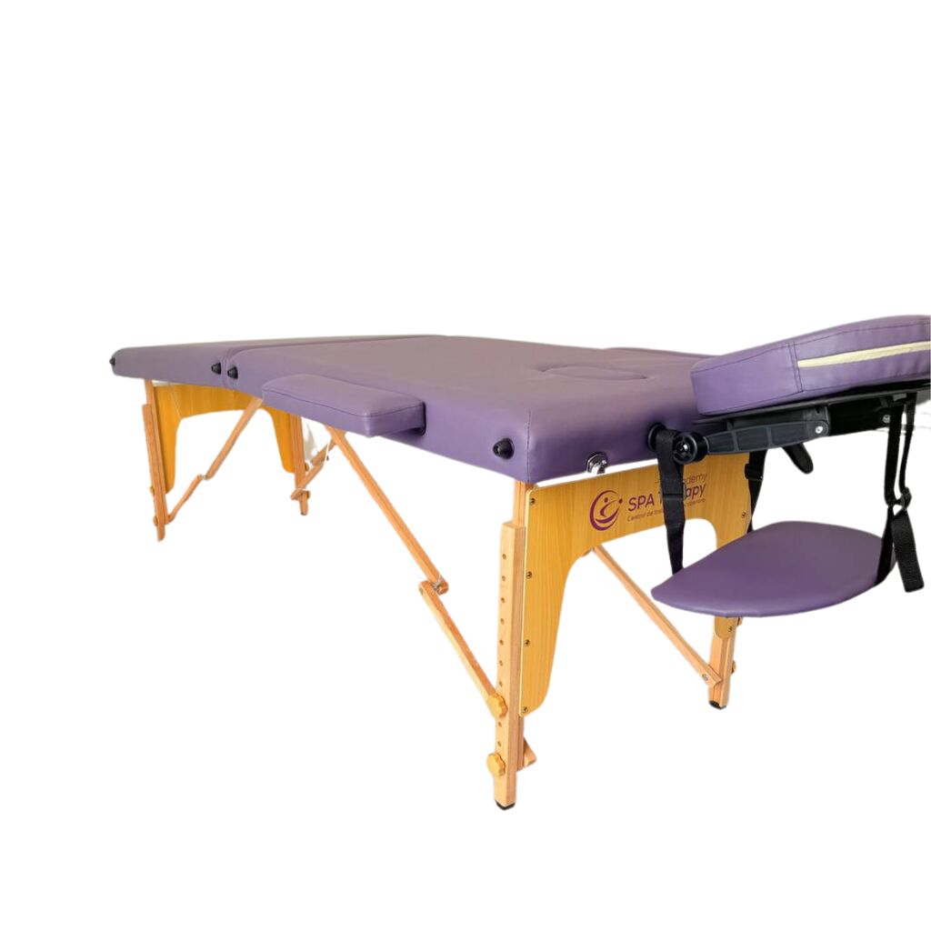 Masă de masaj portabilă, (dimensiuni 185 x 65 cm/lemn) Violet ,Husa Transport cu roți. - imaginea 9