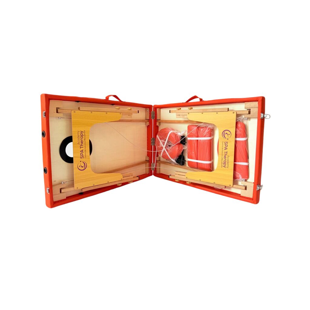 Masă de masaj portabilă, 2 secțiuni (dimensiuni 185 x 65 cm/lemn dur) eco piele, spuma de 4cm Oranj, Husa Transport cu roți. - imaginea 17