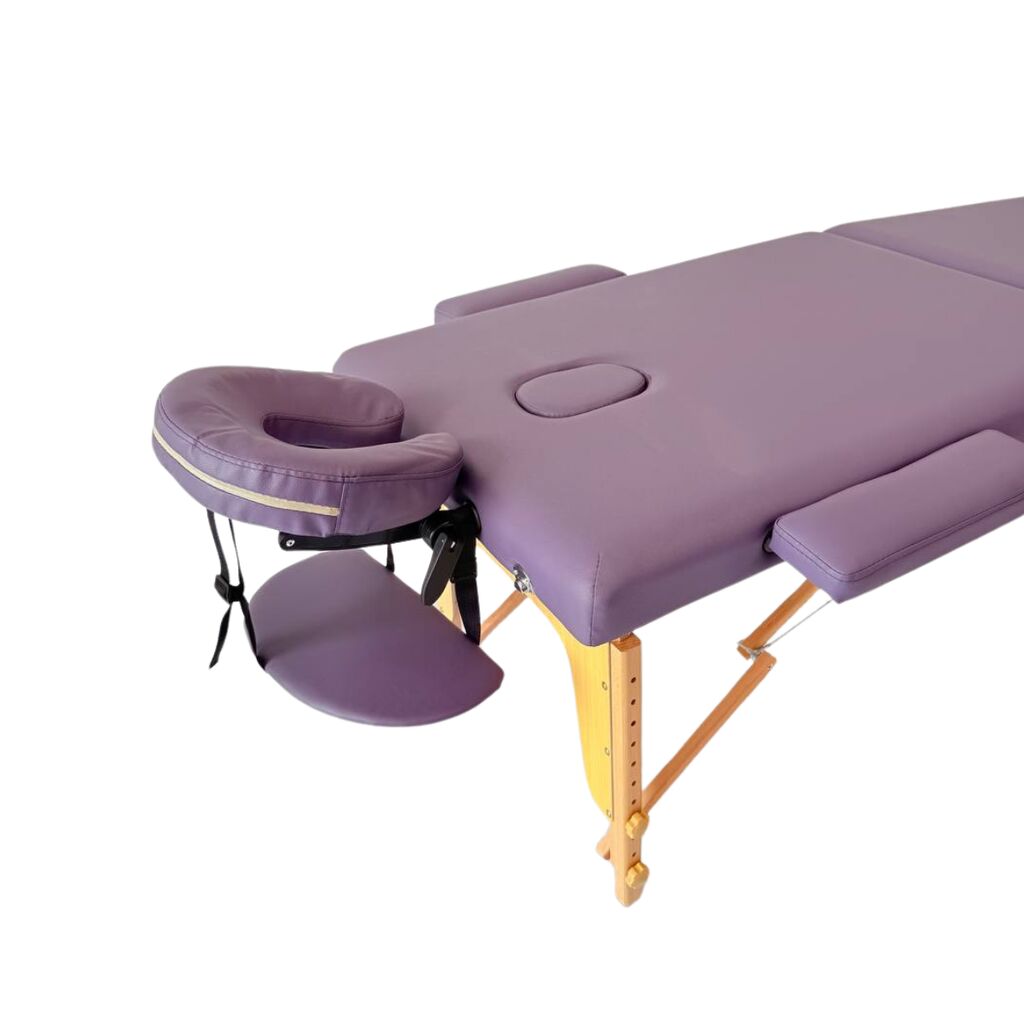 Masă de masaj portabilă, (dimensiuni 185 x 65 cm/lemn) Violet ,Husa Transport cu roți. - imaginea 2