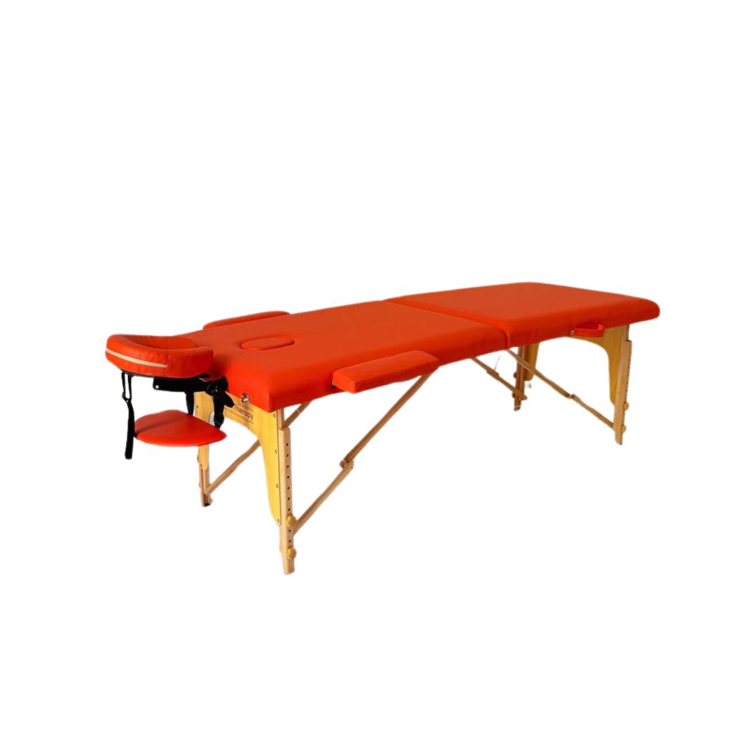 Masă de masaj portabilă, 2 secțiuni (dimensiuni 185 x 65 cm/lemn dur) eco piele, spuma de 4cm Oranj, Husa Transport cu roți. - imaginea 5