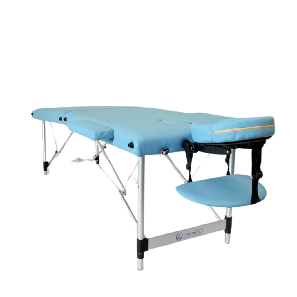 Masă de masaj portabilă,2 secțiuni (dimensiunea 185/65 cm/metal)  Albastru ,Husa Transport cu roți.